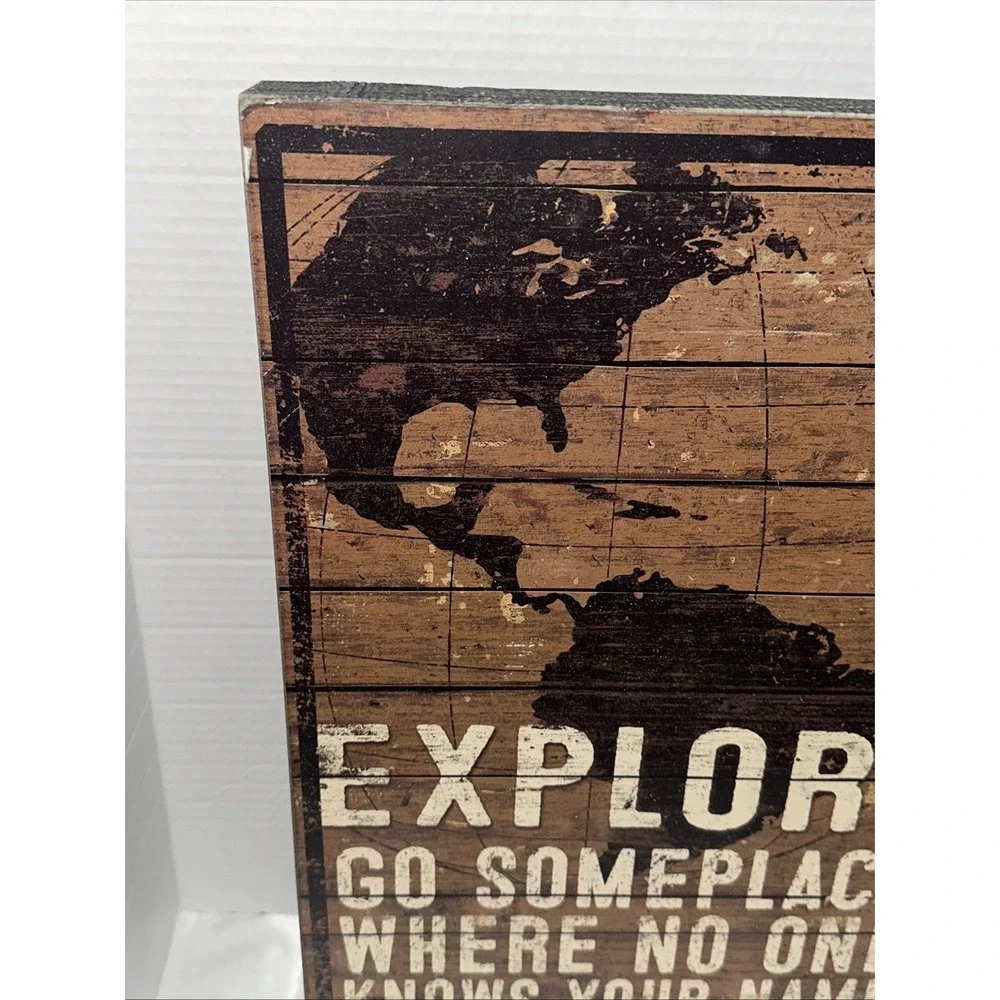 Primitives by Kathy Explore World Map Wooden Box Sign Wall Art Decor 31373
